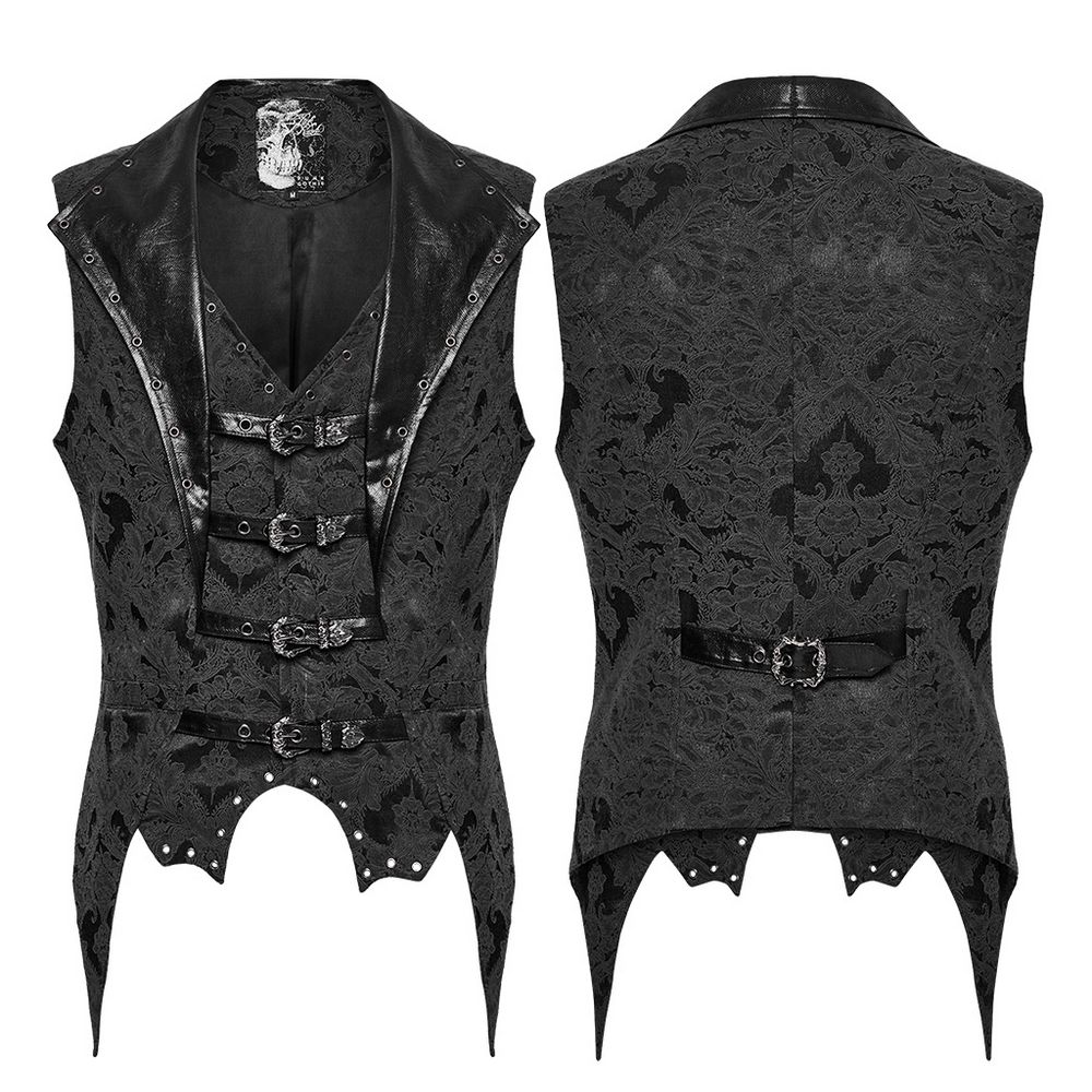 Elegant Jacquard Waistcoat with Buckles and Bat Hem Design