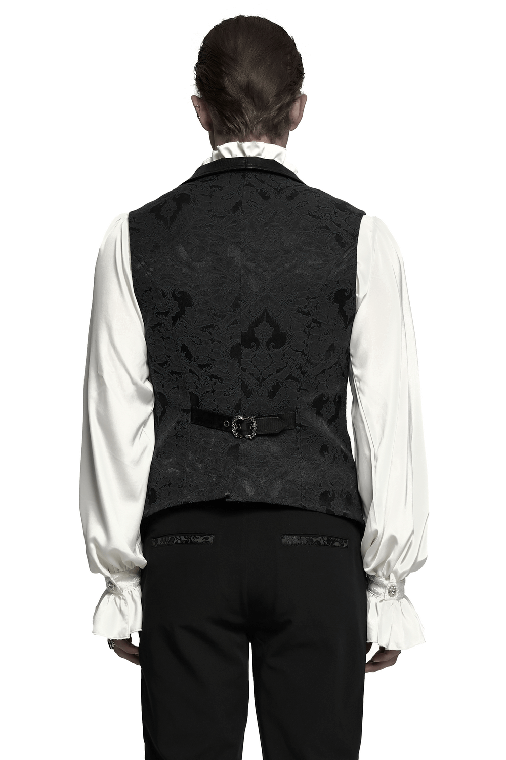 Elegant Jacquard Waistcoat with Buckles and Bat Hem Design