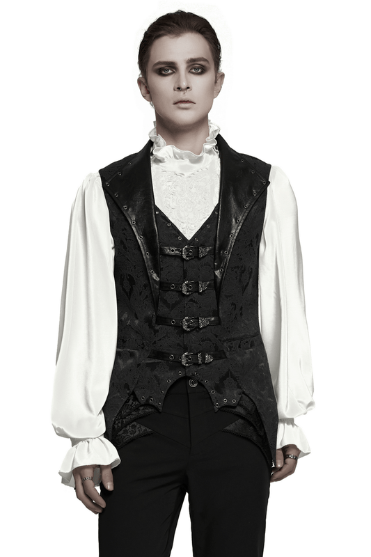 Elegant Jacquard Waistcoat with Buckles and Bat Hem Design