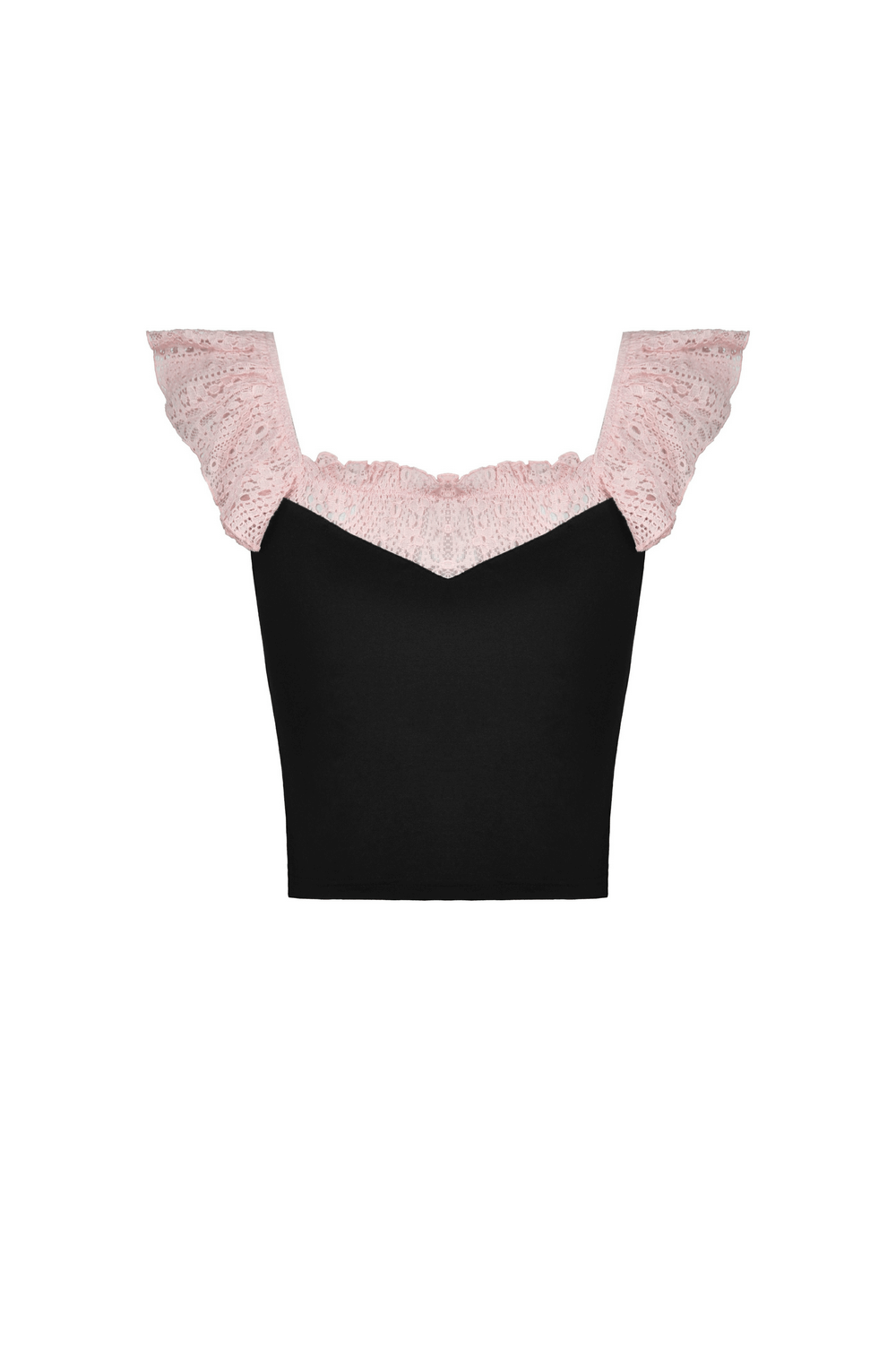 Elegant Lace-Trimmed Black Crop Top With Bow Detail