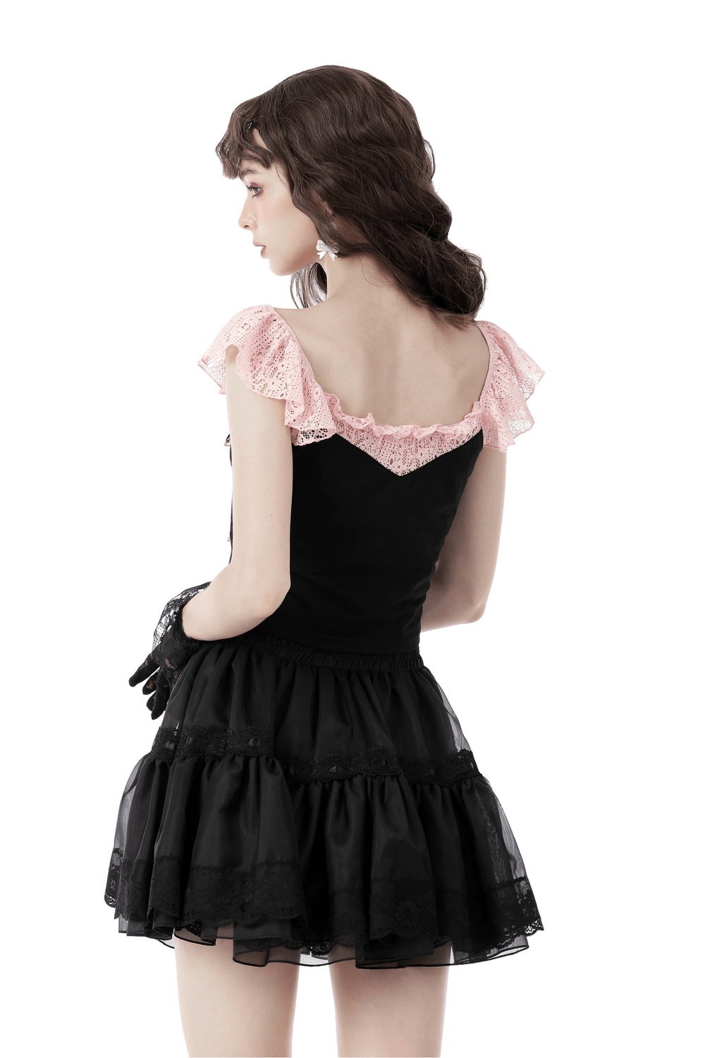 Elegant Lace-Trimmed Black Crop Top With Bow Detail