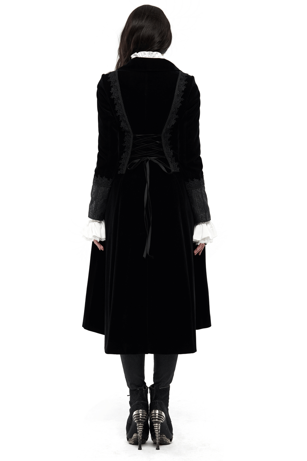 Elegant Lace-Trimmed Gothic Long Coat for Women