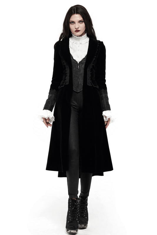 Elegant Lace-Trimmed Gothic Long Coat for Women