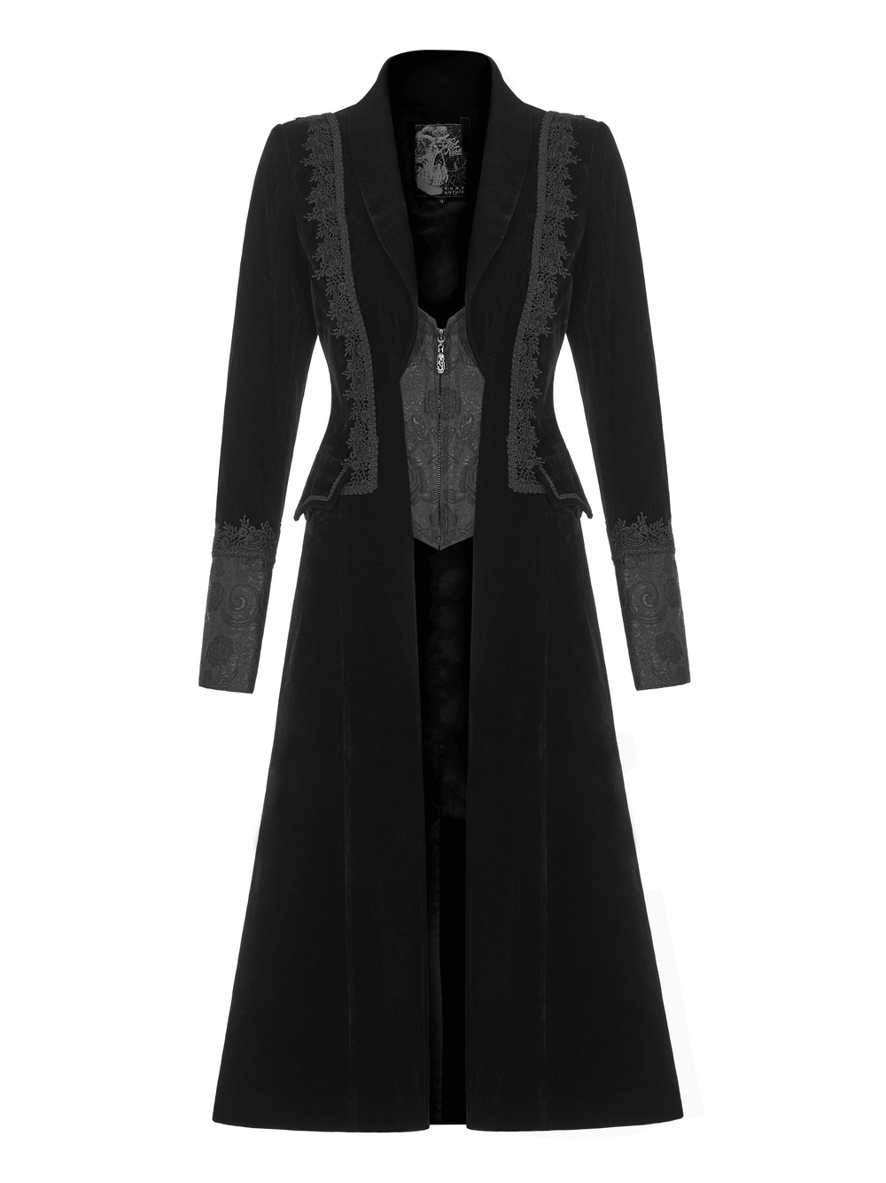 Elegant Lace-Trimmed Gothic Long Coat for Women