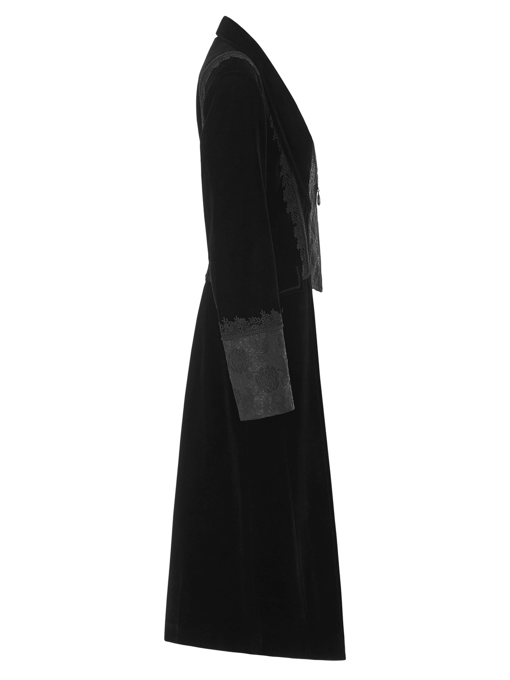 Elegant Lace-Trimmed Gothic Long Coat for Women