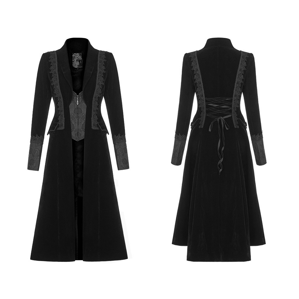 Elegant Lace-Trimmed Gothic Long Coat for Women