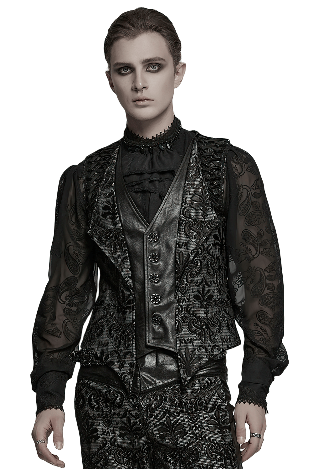 Elegant Men's Gothic Embroidered Brocade Waistcoat