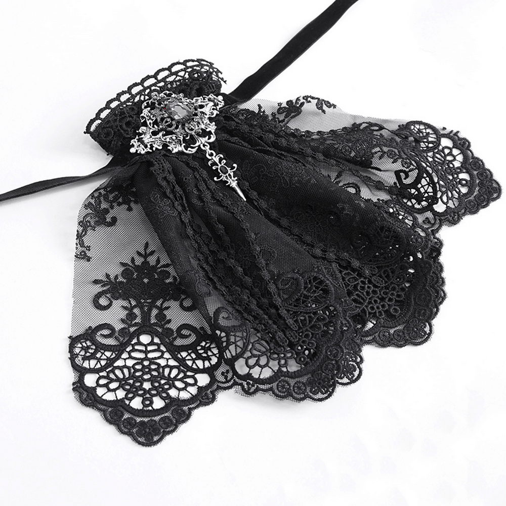 Elegant Men's Gothic Lace Collar with Jewel Detail