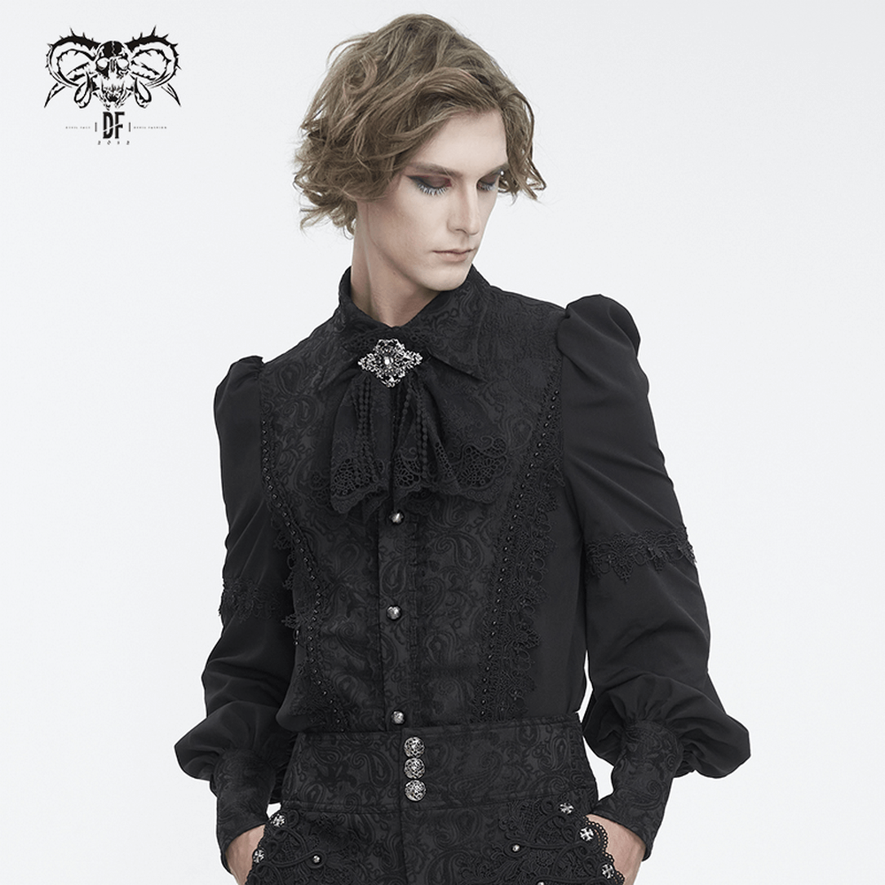 Elegant Men's Gothic Lace Collar with Jewel Detail