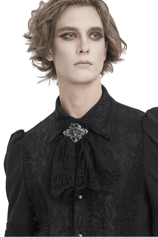 Elegant Men's Gothic Lace Collar with Jewel Detail