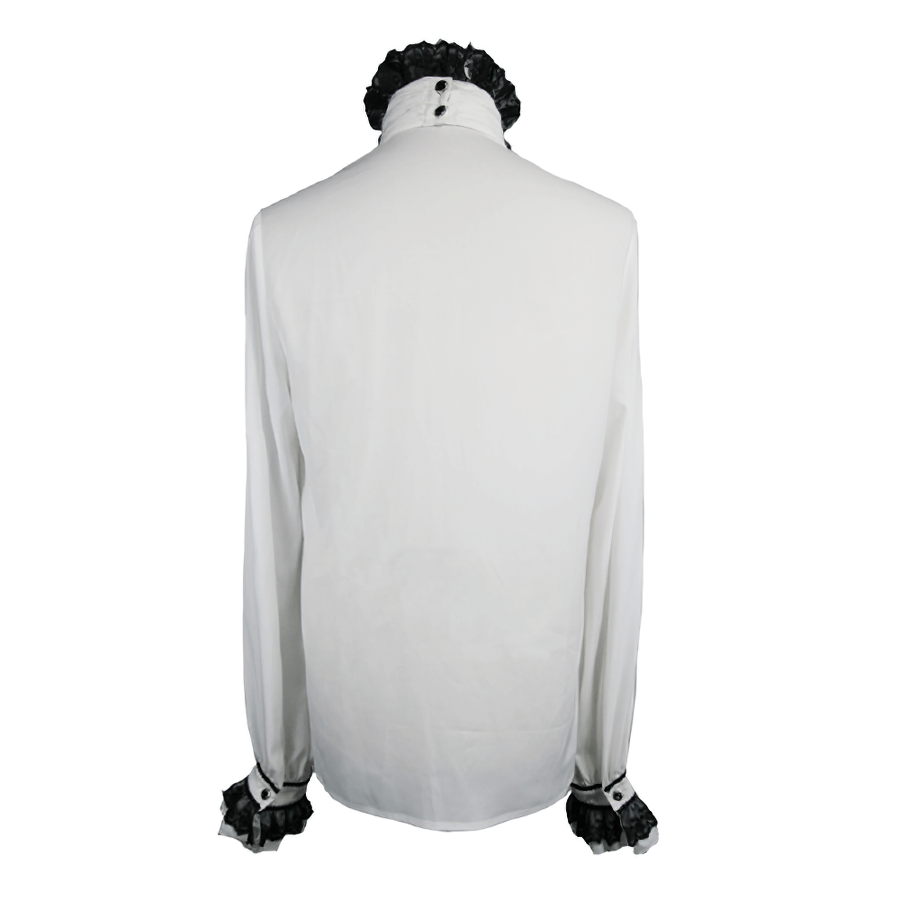 Elegant Men's Shirt with Chiffon Black Tie / Gothic Long Sleeve Shirt with Stand-Collar
