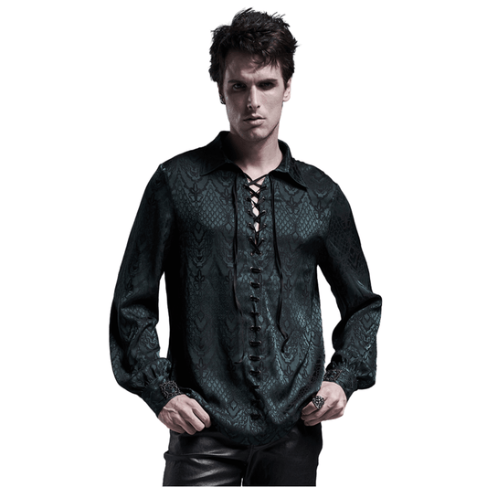 Elegant Men's Vintage Lace-Up Jacquard Shirt