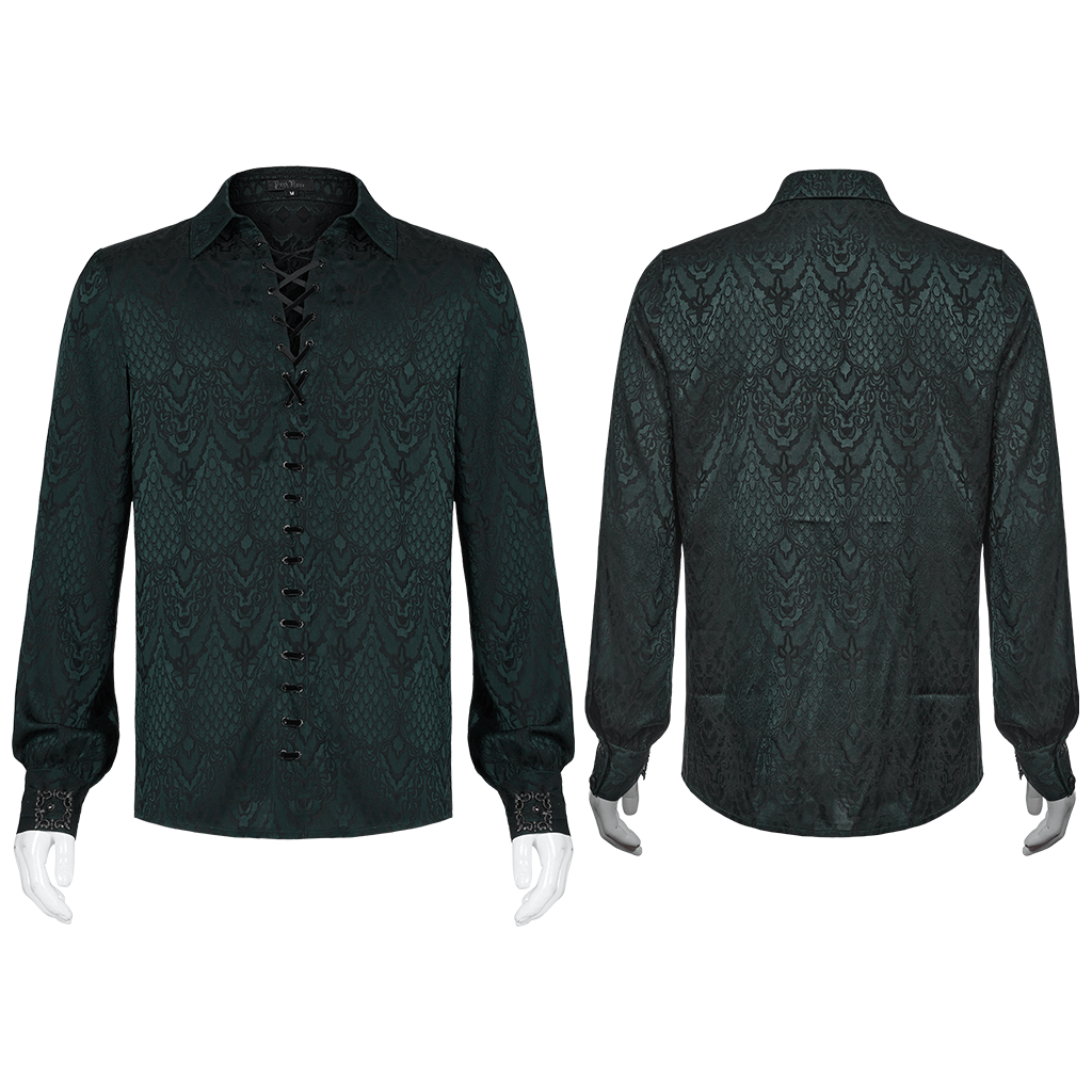 Elegant Men's Vintage Lace-Up Jacquard Shirt