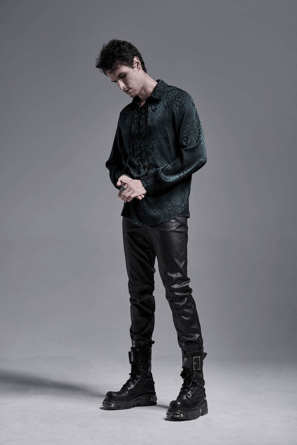 Elegant Men's Vintage Lace-Up Jacquard Shirt