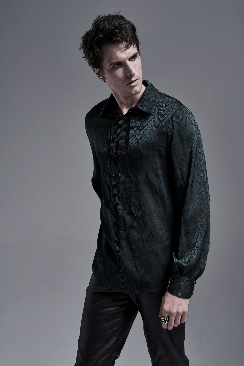 Elegant Men's Vintage Lace-Up Jacquard Shirt