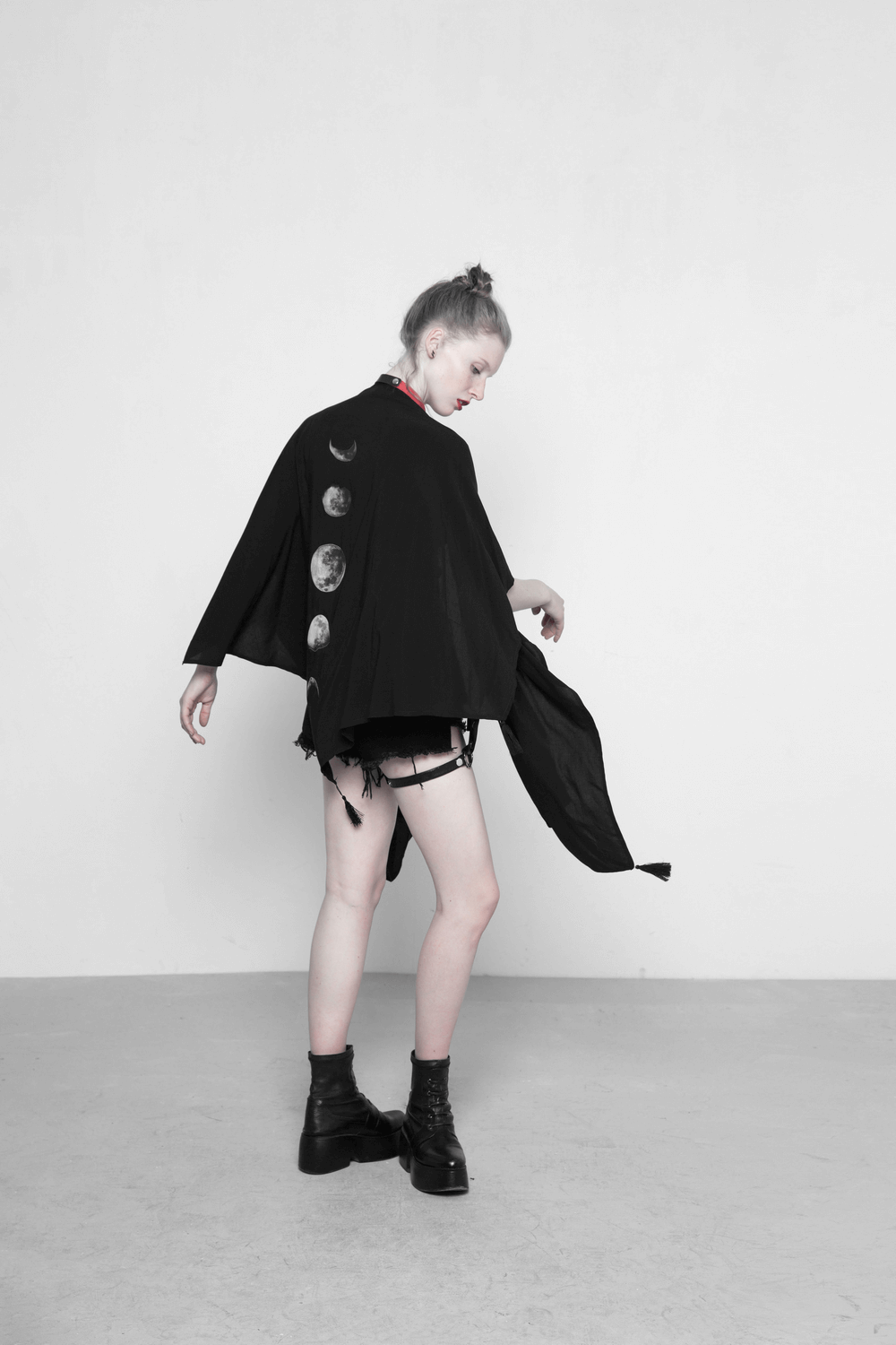 Elegant Mystery Black Shawl with Moon Phase Back