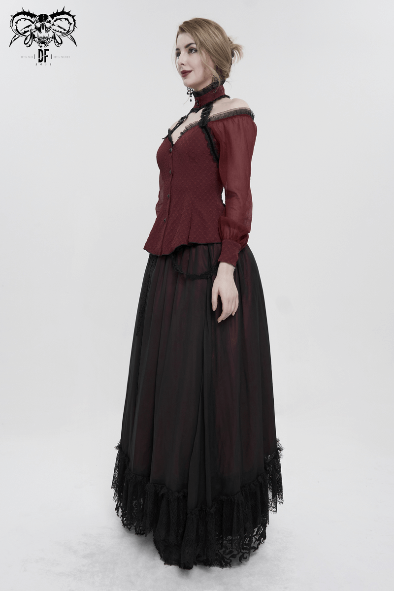 Elegant Off Shoulder Buttons Halterneck Shirt with Lace-up on Back