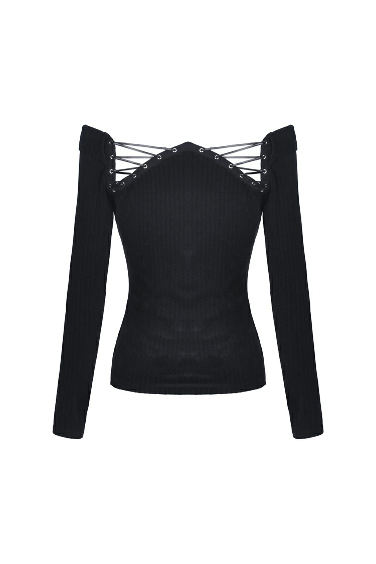 Elegant Off-Shoulder Ribbed Top with Lace-Up Detail