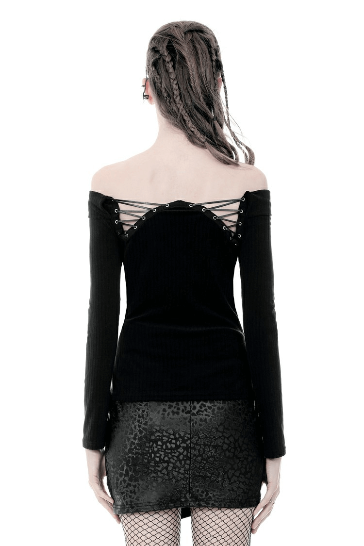 Elegant Off-Shoulder Ribbed Top with Lace-Up Detail