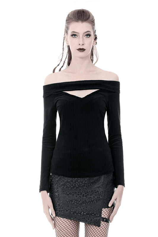 Elegant Off-Shoulder Ribbed Top with Lace-Up Detail