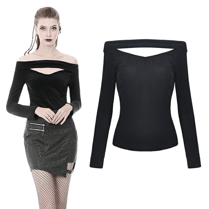 Elegant Off-Shoulder Ribbed Top with Lace-Up Detail