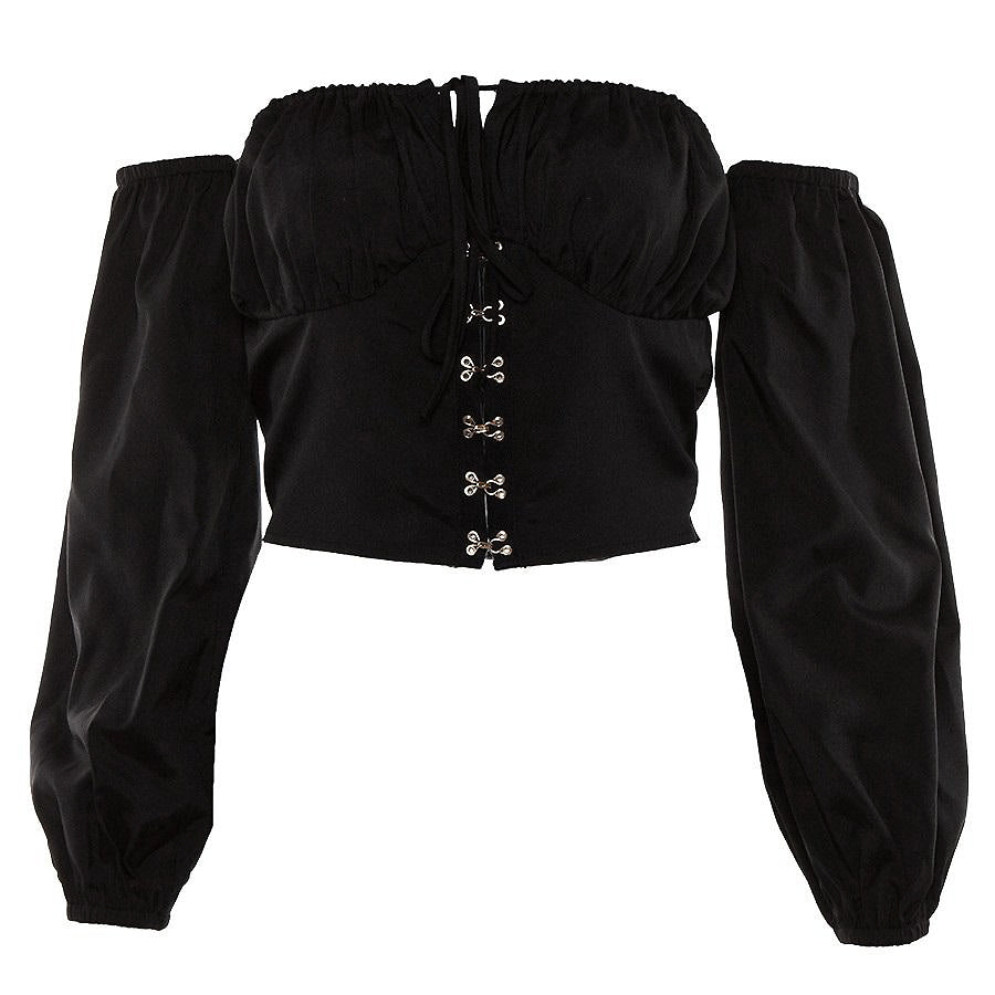 Elegant Off Shoulder Women Tops in Alternative Fashion / Full sleeve Top in Black and White colors