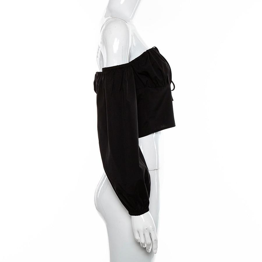Elegant Off Shoulder Women Tops in Alternative Fashion / Full sleeve Top in Black and White colors