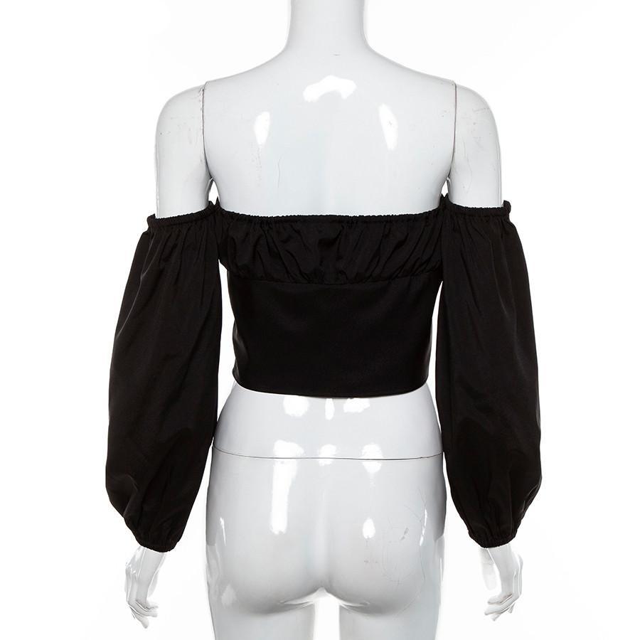 Elegant Off Shoulder Women Tops in Alternative Fashion / Full sleeve Top in Black and White colors