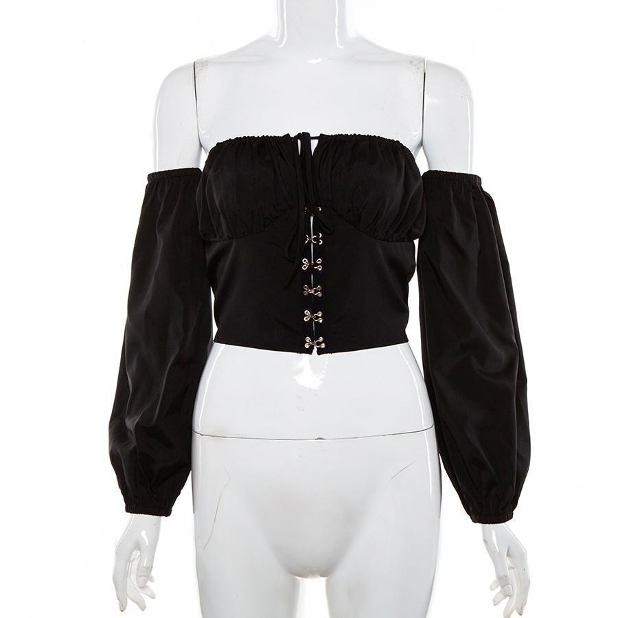 Elegant Off Shoulder Women Tops in Alternative Fashion / Full sleeve Top in Black and White colors