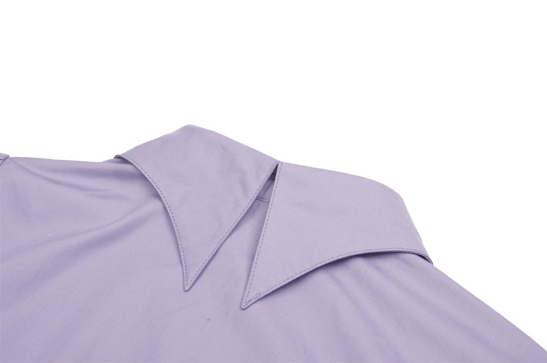 Elegant Purple Blouse with Ruffled Sleeves and Ties