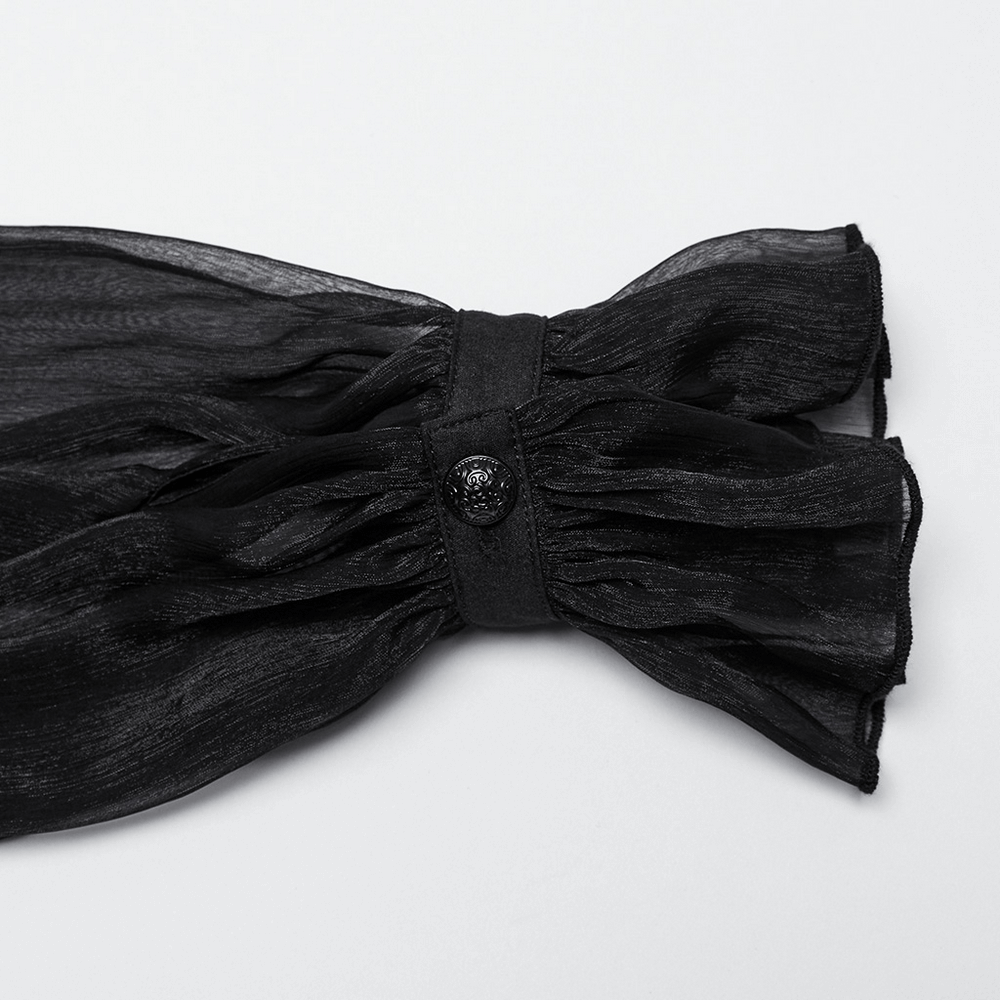 Elegant Sheer Black Blouse with Tassels and Lace Details