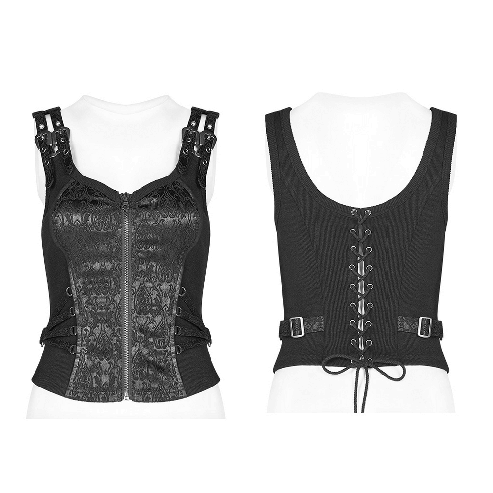 Elegant Steampunk Jacquard Waistcoat with Zipper