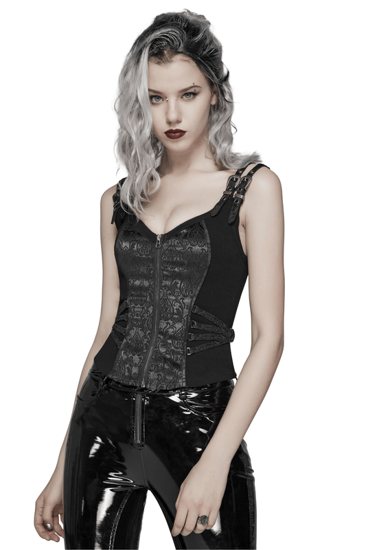 Elegant Steampunk Jacquard Waistcoat with Zipper