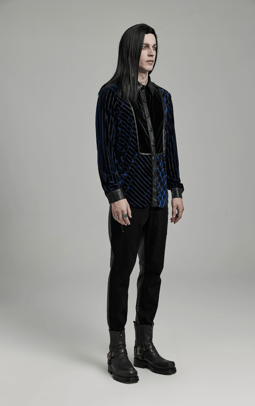 Elegant Striped Velvet and Rubberized Men's Shirt