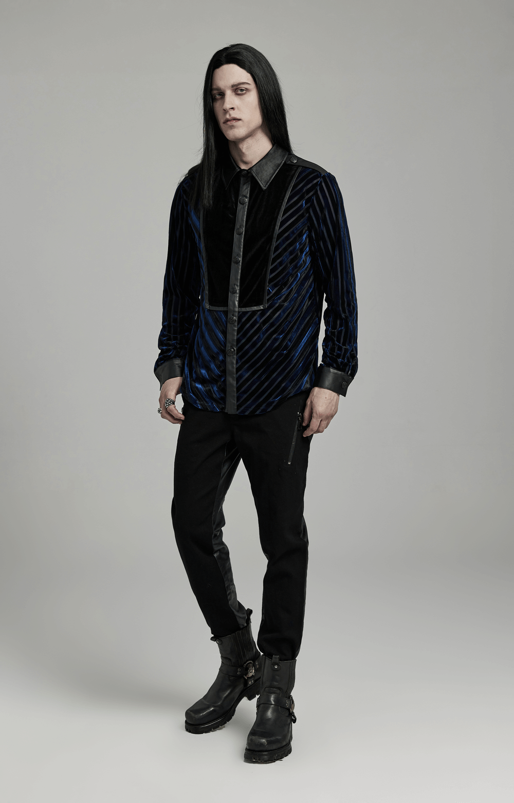 Elegant Striped Velvet and Rubberized Men's Shirt