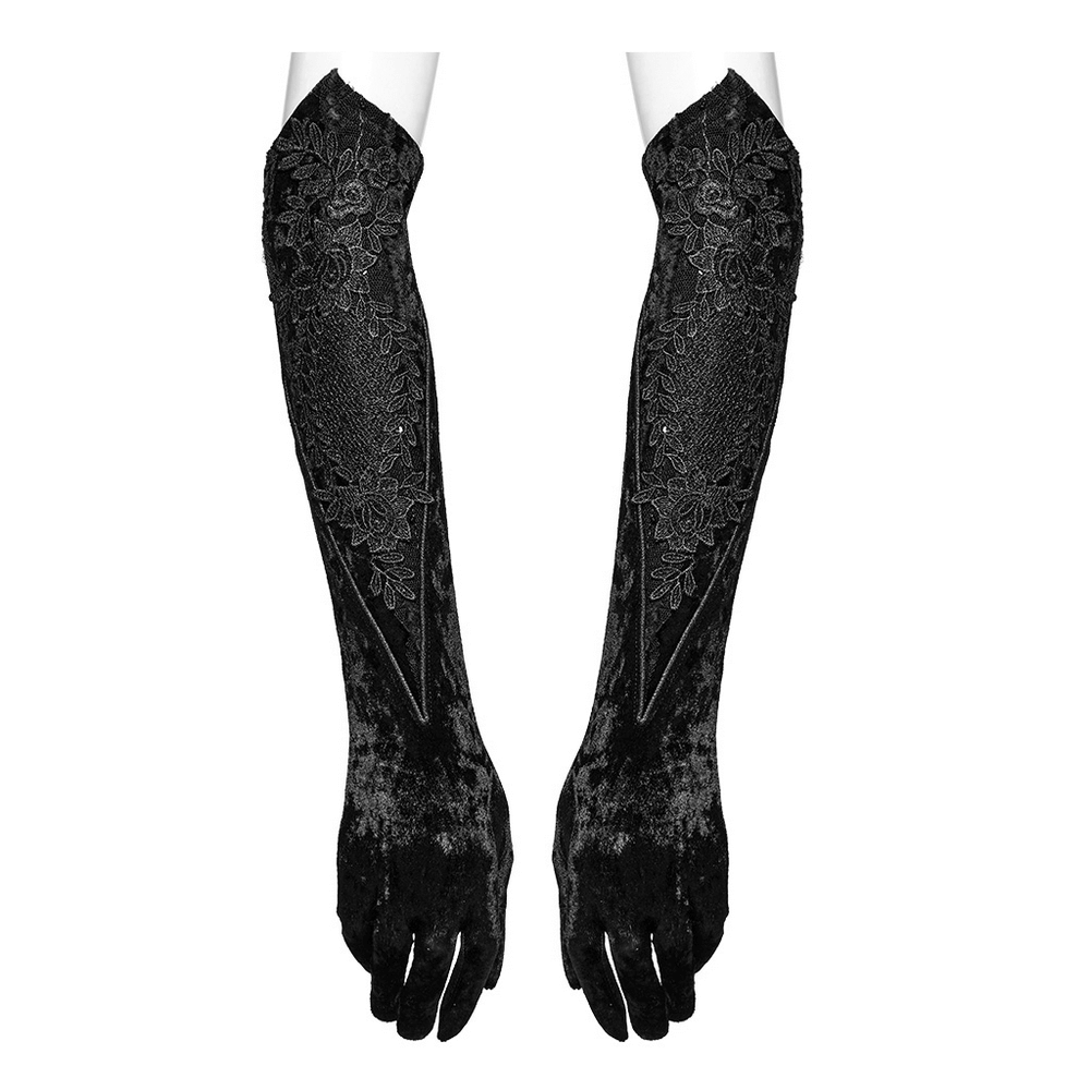 Elegant Velvet Embroidered Arm Gloves for Women