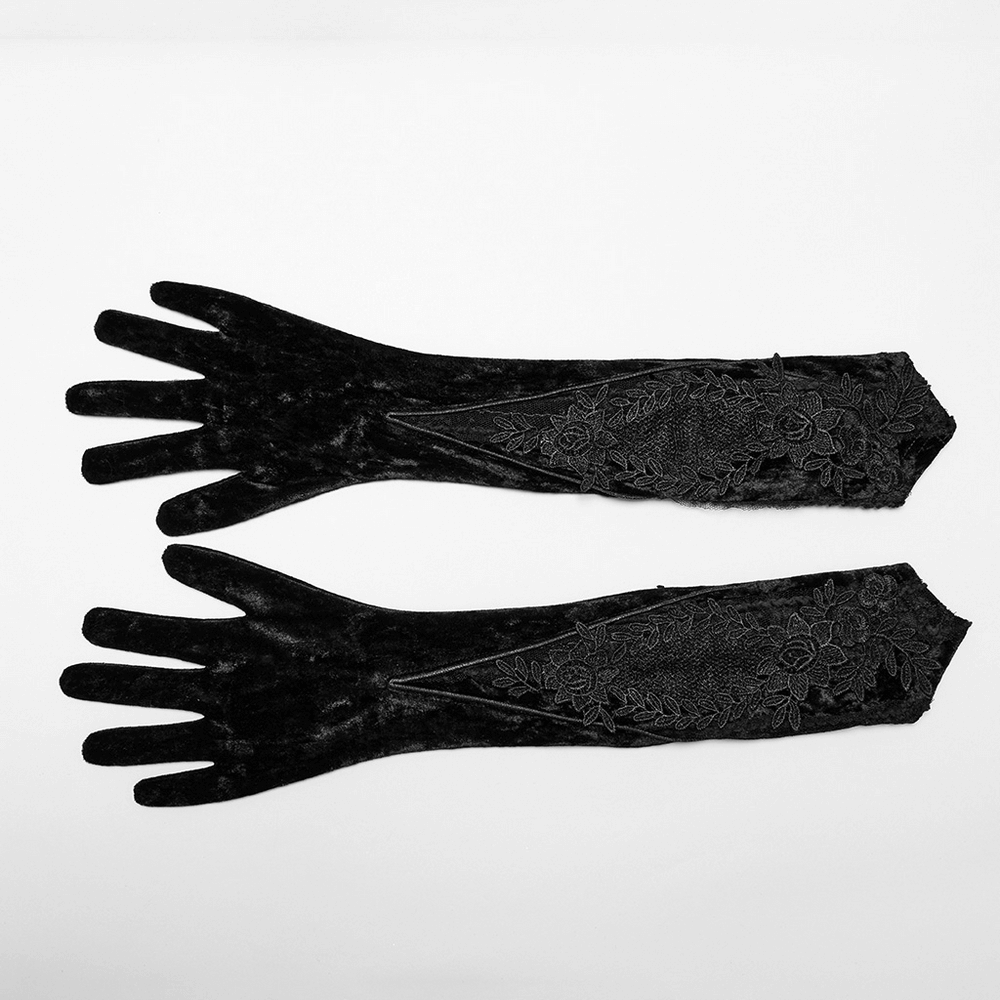 Elegant Velvet Embroidered Arm Gloves for Women