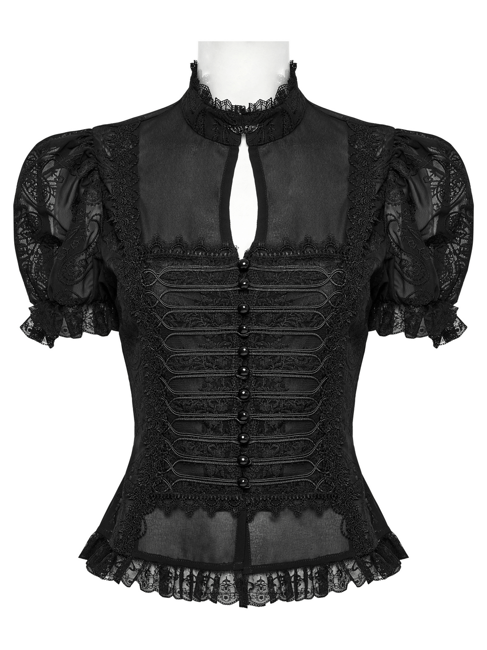 Elegant Victorian Black Lace Chiffon Corset Blouse