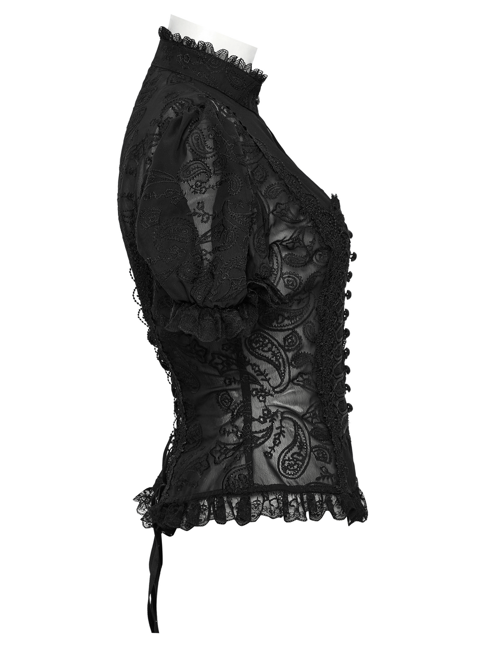 Elegant Victorian Black Lace Chiffon Corset Blouse