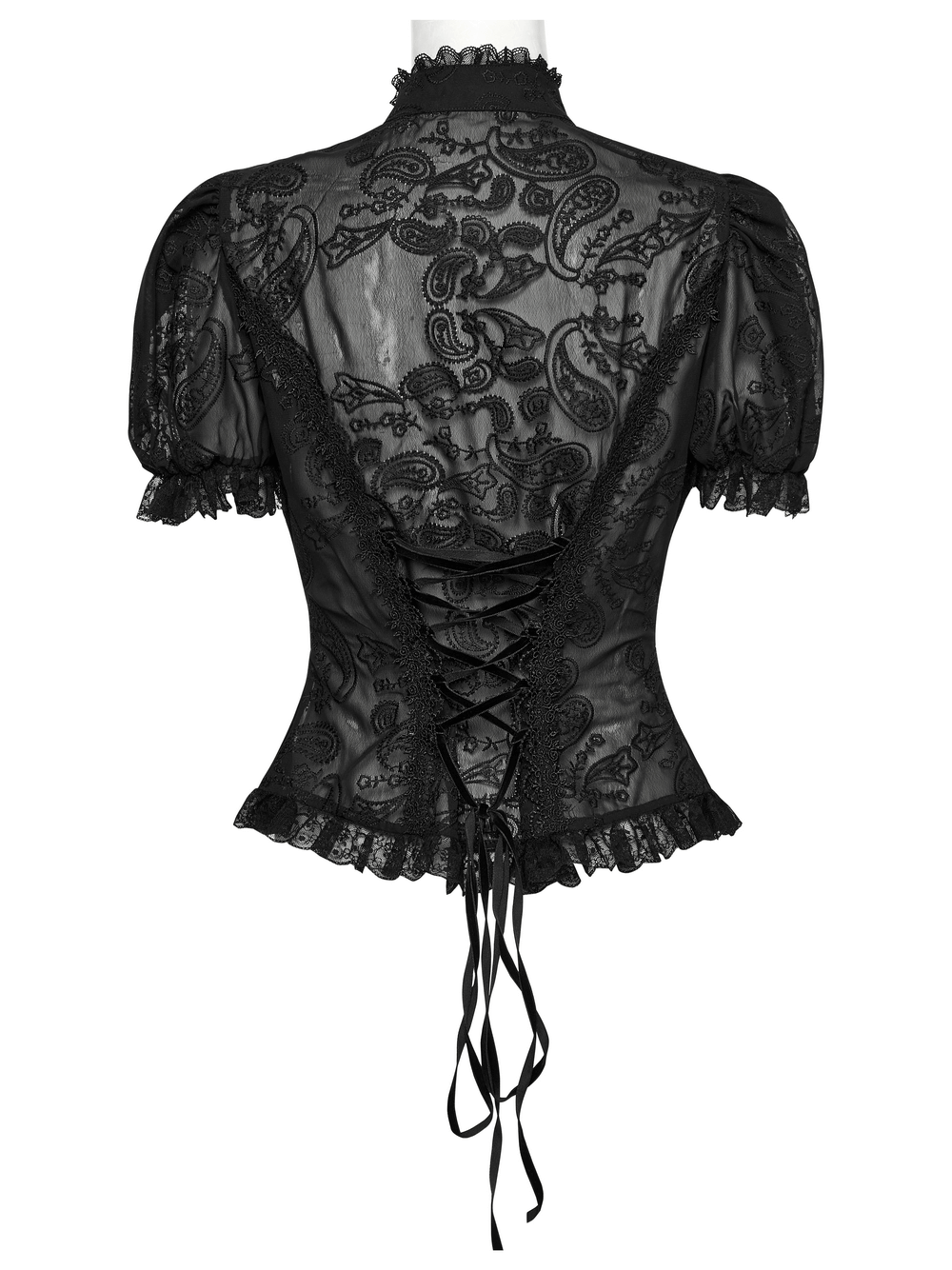 Elegant Victorian Black Lace Chiffon Corset Blouse