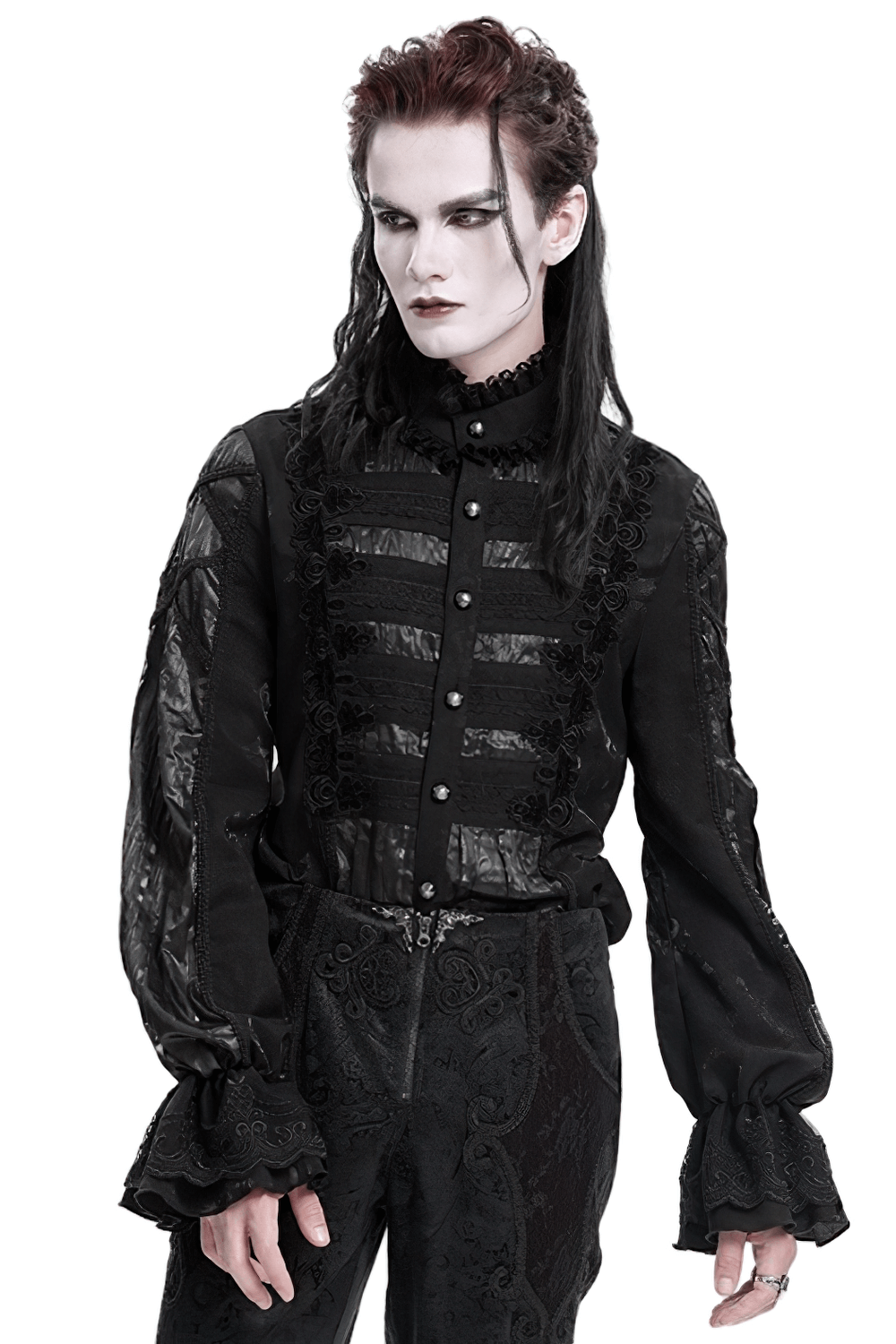Elegant Victorian Gothic Black Lace Shirt for Men
