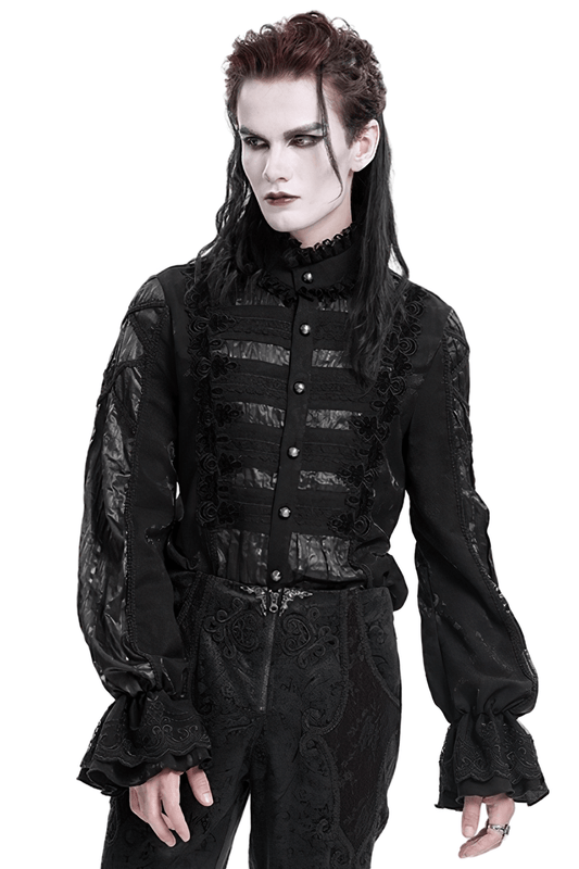 Elegant Victorian Gothic Black Lace Shirt for Men