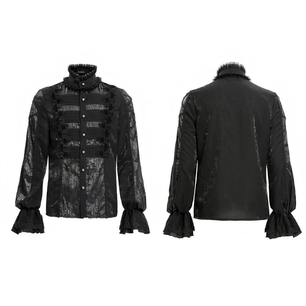 Elegant Victorian Gothic Black Lace Shirt for Men