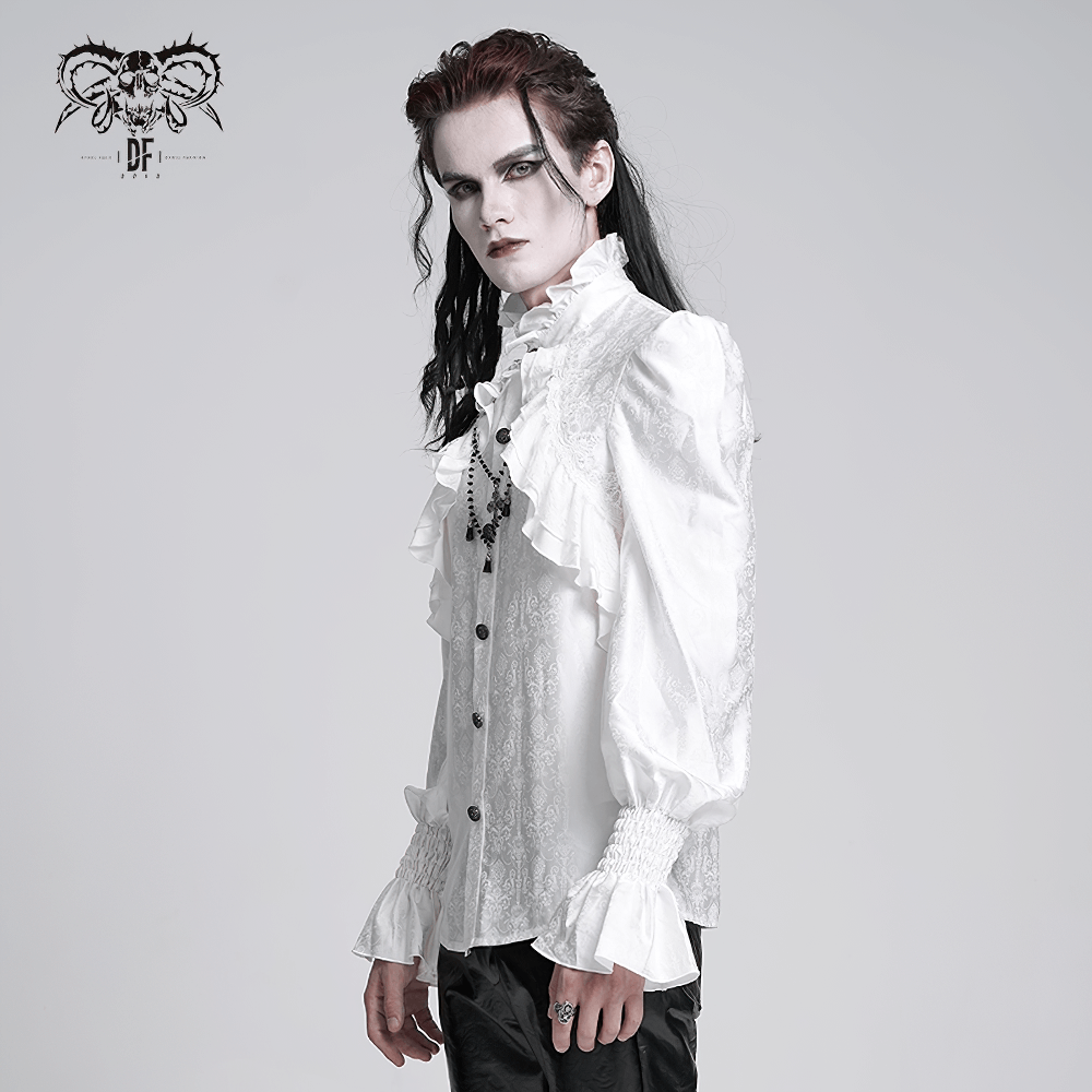 Elegant Victorian Gothic Ruffled Long Sleeve White Shirt