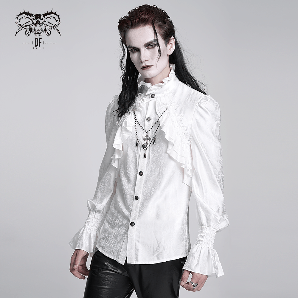 Elegant Victorian Gothic Ruffled Long Sleeve White Shirt