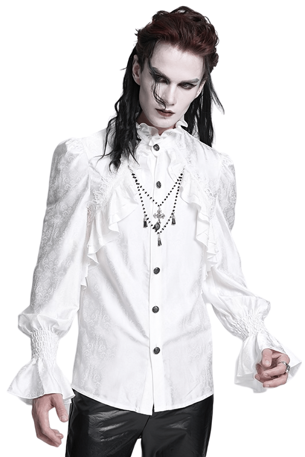 Elegant Victorian Gothic Ruffled Long Sleeve White Shirt
