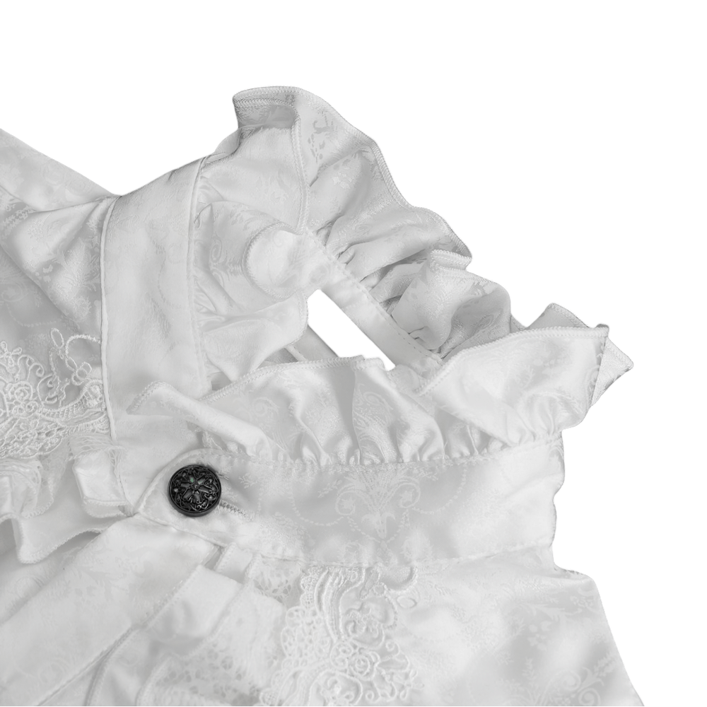 Elegant Victorian Gothic Ruffled Long Sleeve White Shirt