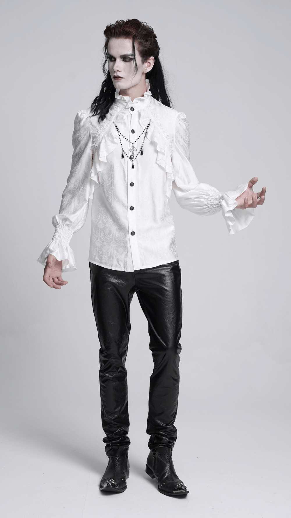 Elegant Victorian Gothic Ruffled Long Sleeve White Shirt