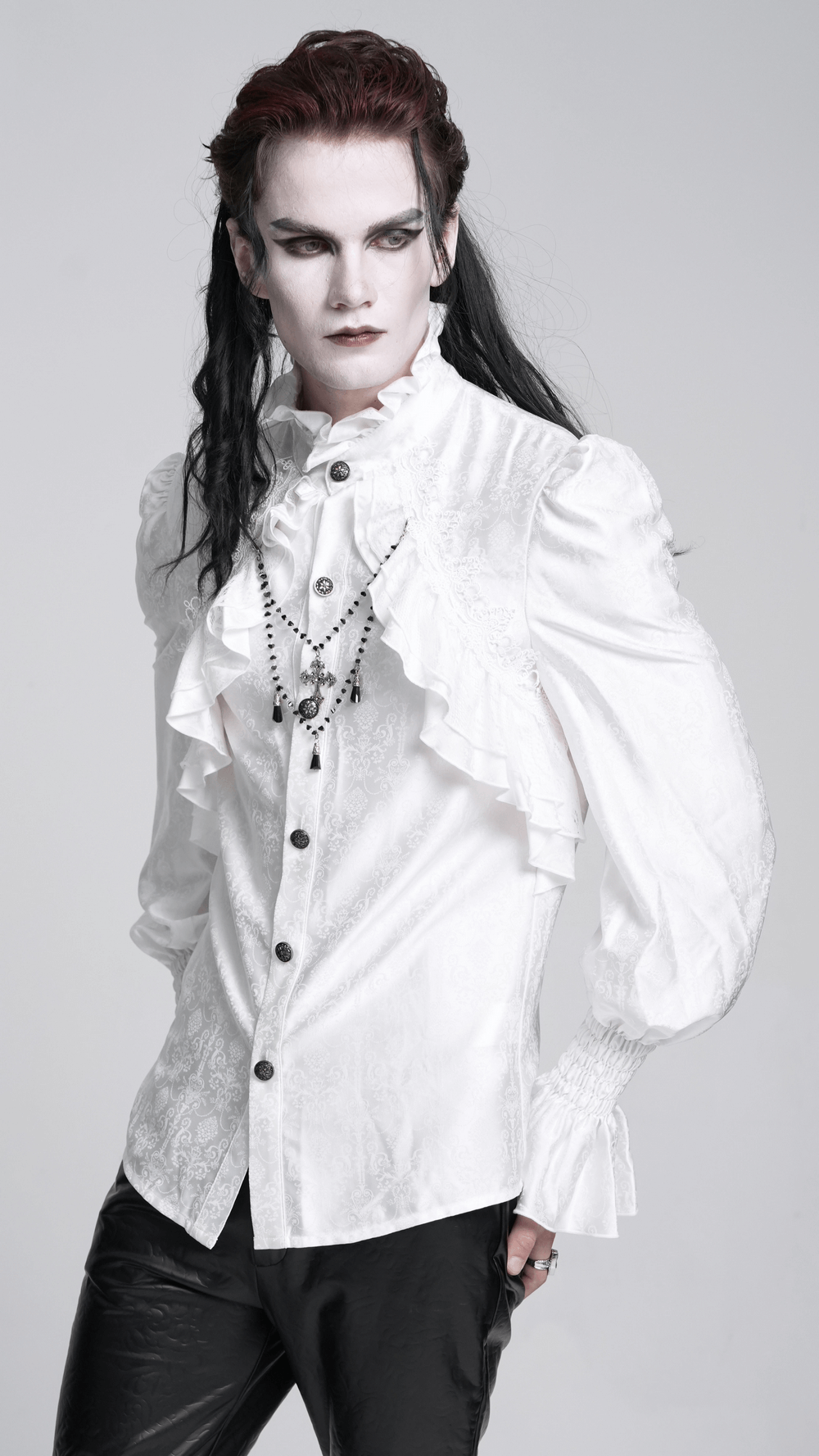 Elegant Victorian Gothic Ruffled Long Sleeve White Shirt