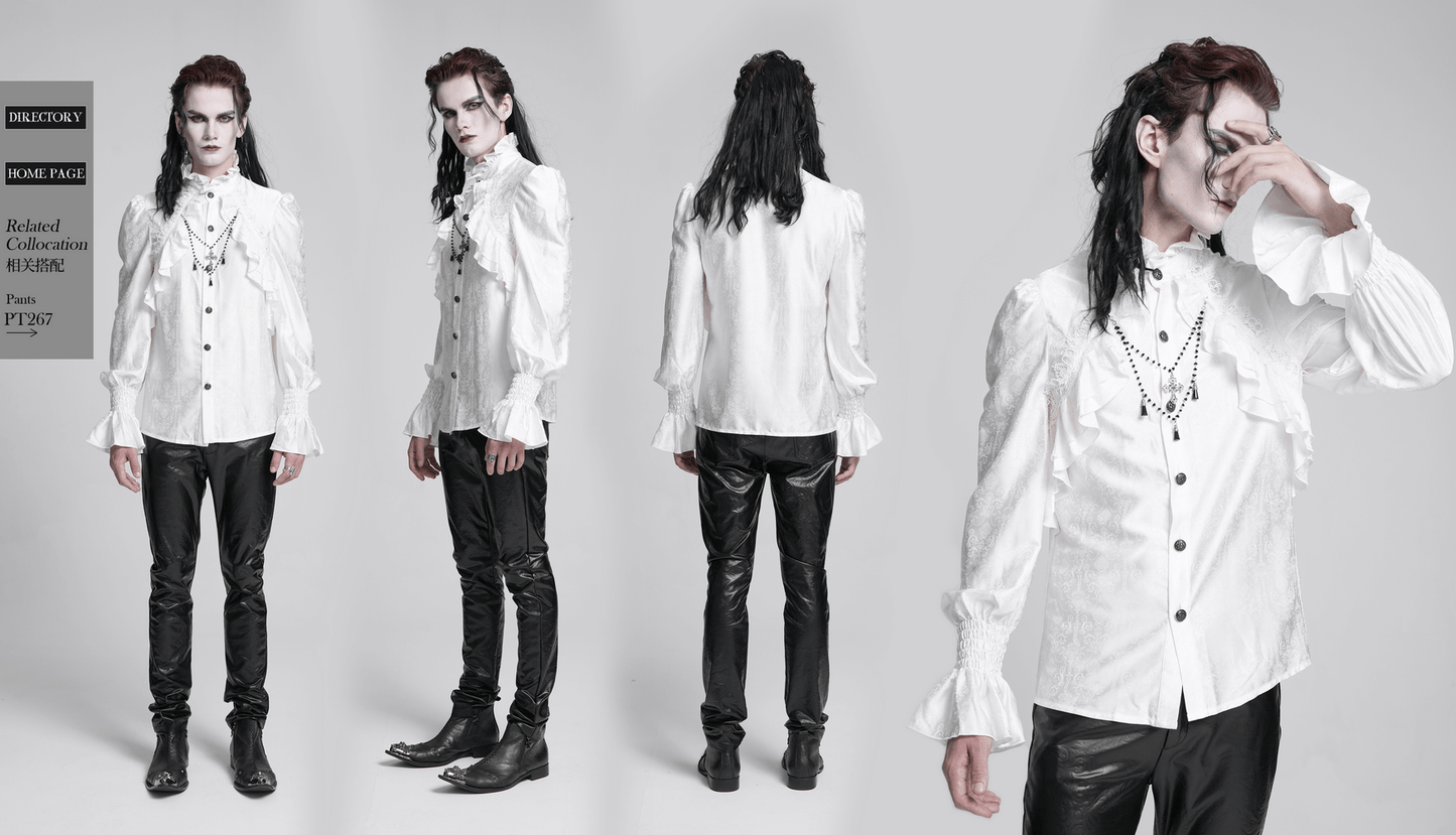 Elegant Victorian Gothic Ruffled Long Sleeve White Shirt